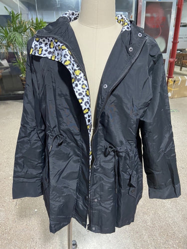 Cinched Waist Rain Jacket (Black Cheetah)