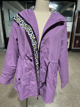 Load image into Gallery viewer, Cinched Waist Rain Jacket (Purple Leopard)